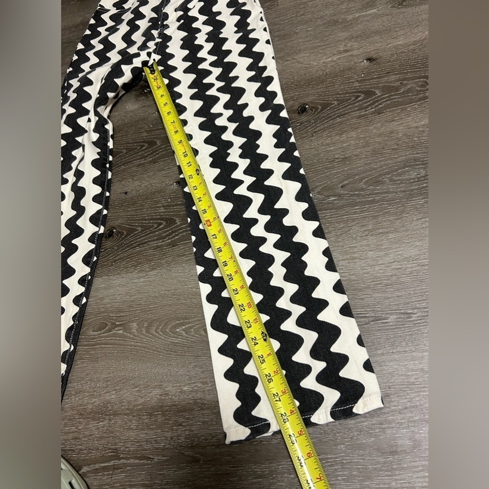 Cider Wavy Retro Straight Leg Jean Trousers Size XS Black Ivory High Rise - Picture 3 of 9